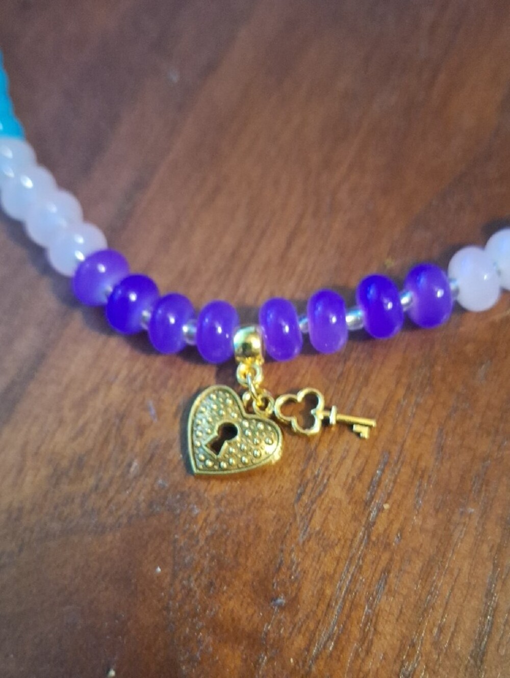Gold Heart Lock Charm Multicolor Beaded Necklace - Picture 2 of 6